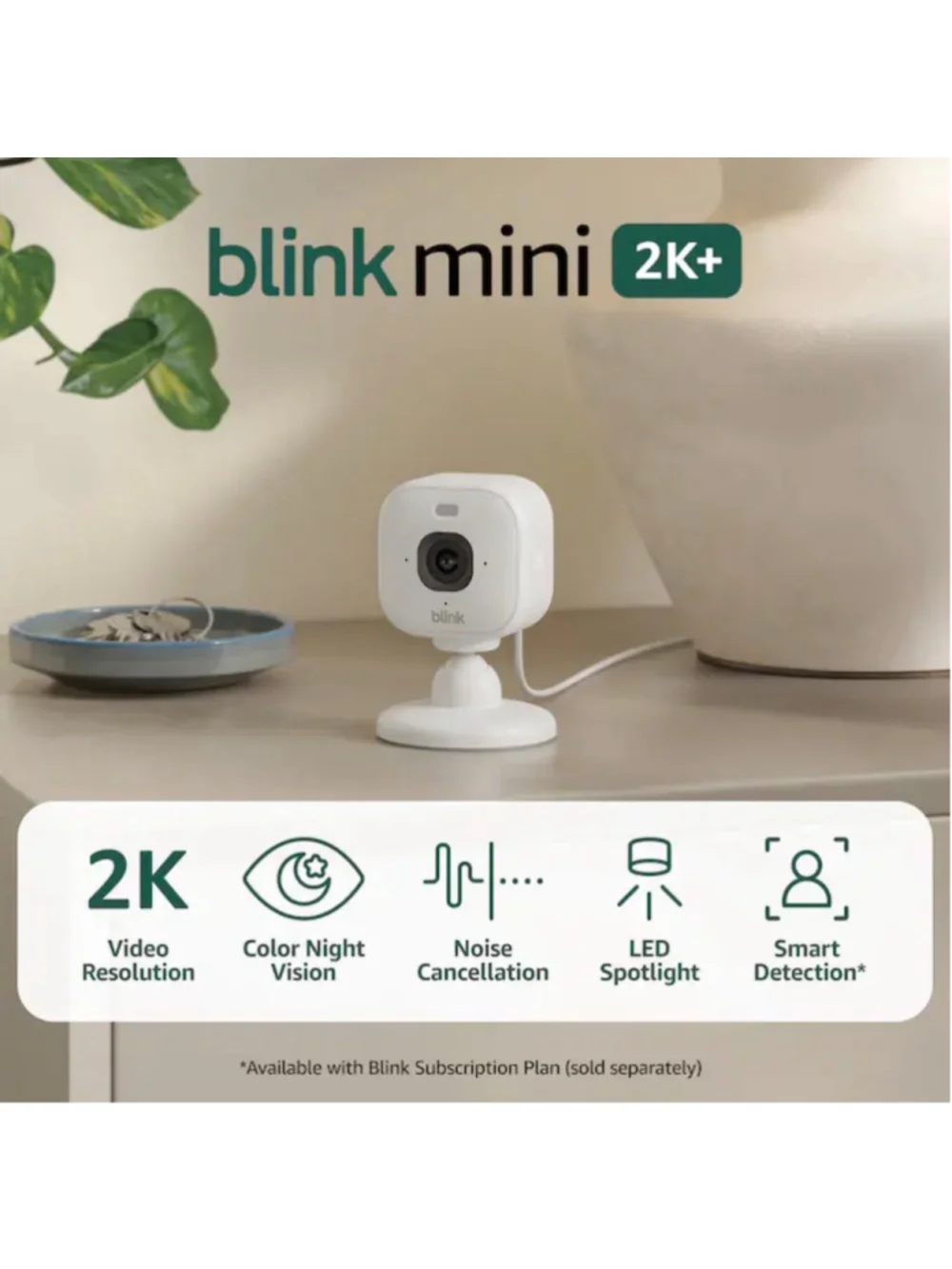 NEW Blink Mini 2K+ Indoor/Outdoor Security Camera, One Size, White